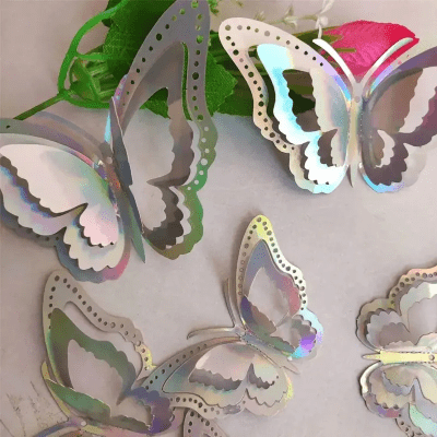 Големи декоративни сребърни пеперуди, 22 х 14 см, 6 броя