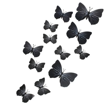 Декоративни пеперуди черни, микс 3 размера, 12 броя
