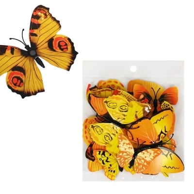 Декоративни пеперуди жълти, микс 3 размера, 12 броя