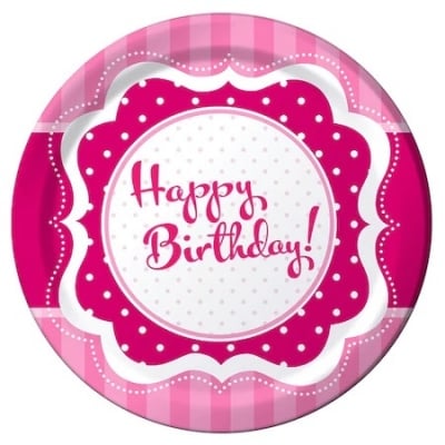 Розови чинийки Happy Birthday Perfectly pink, 8 броя