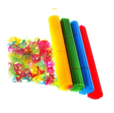 Цветни пръчки и чашки за балони, 42 см, 100 броя