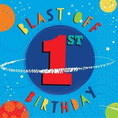 Салфетки за първи рожден ден космическо парти, космос, планети, 16 броя