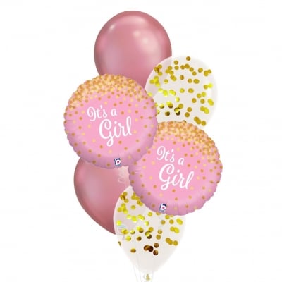 Комплект балони бебешко парти It's a girl в розово и златно, 6 броя