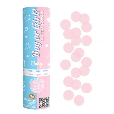 Розови конфети за разкриване пола на бебето, момиче, цилиндър 15 см