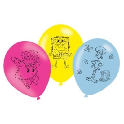 Балони латекс 6 бр. 27.5 см Спондж Боб Квадратни Гащи