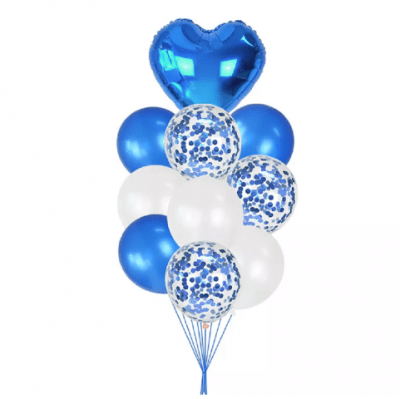 Комплект балони сърце сини и бели, 10 броя