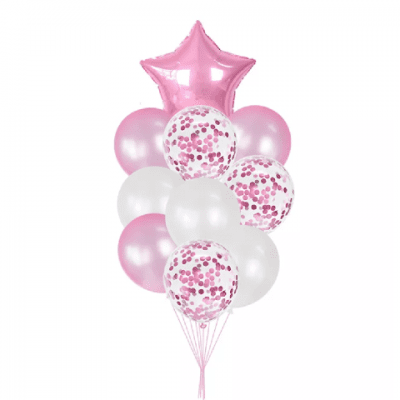 Комплект балони розови и бели, звезда, 10 броя