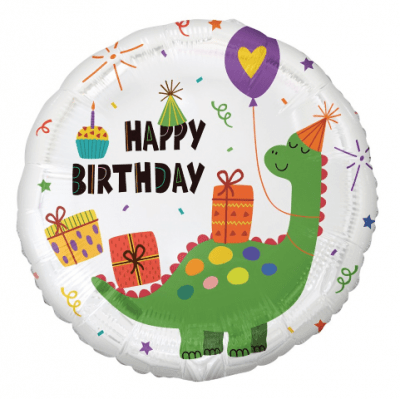 Балон за рожден ден динозавър и подаръци, кръг 43 см