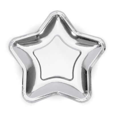 Парти чинийки звезда сребро металик 23 см, 6 броя
