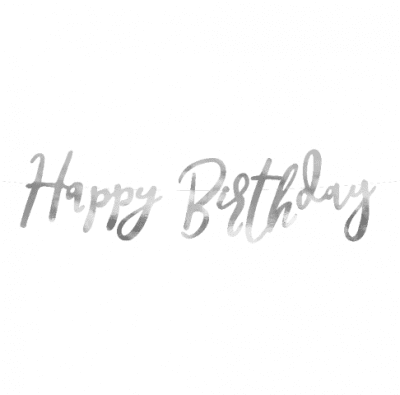 Банер за рожден ден ръкописни букви Happy Birthday, сребро металик