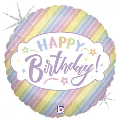 Балон за рожден ден дъга пастел, макарон, холографен, кръг 46 см