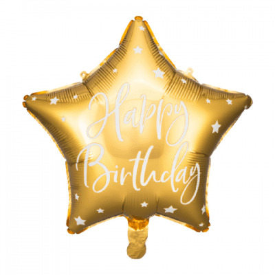 Фолиев балон златна звезда за рожден ден с бял надпис Happy Birthday, 40 см