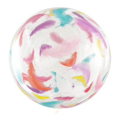 Прозрачен балон сфера печат разноцветни пера, tpu