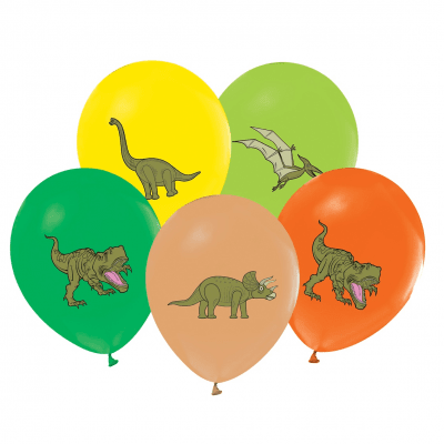 Разноцветни балони с динозаври, 5 броя