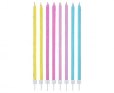 Разноцветни дълги свещи за торта дъга пастел, 16 броя
