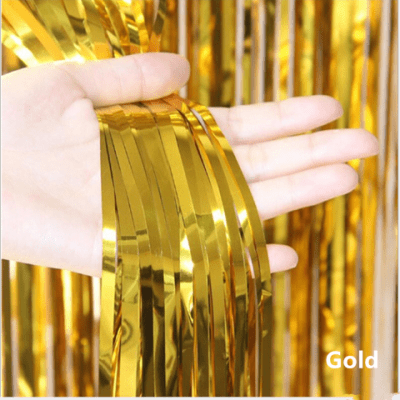 Бляскава златна завеса от ресни, злато металик, 100 х 200 см