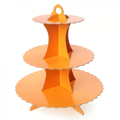 Оранжева стойка за кексчета, мъфини, картон, триетажна