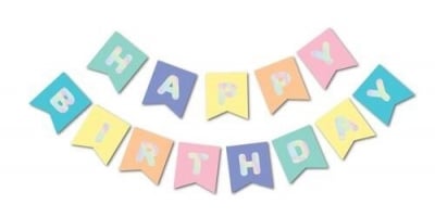 Банер надпис HAPPY BIRTHDAY макарон със сребърни холограмни букви