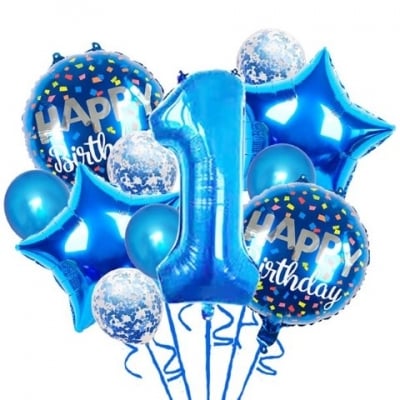 Комплект сини балони с цифра 1, единица, първи рожден ден, момче