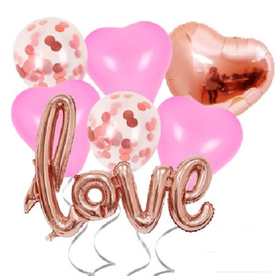 Комплект балони с надпис LOVE в розово злато, 7 броя