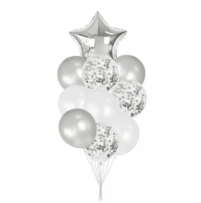 Комплект балони сребро звезда, 10 броя