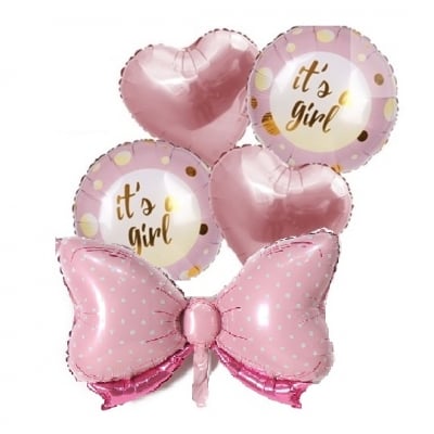 Комплект балони розова панделка It's a girl, 5 броя