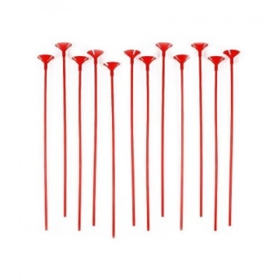 Червени пръчки с чашки /държачи/ за латексови балони - комплект 12 броя