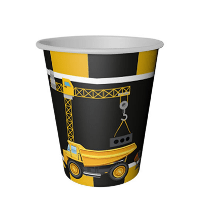 Жълто-черни парти чаши строителни машини, 8 броя