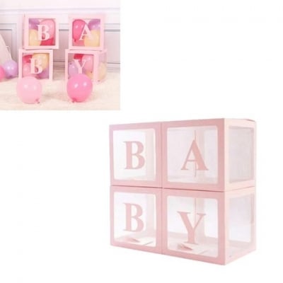 Кутии за балони розови с надпис BABY, 30 см