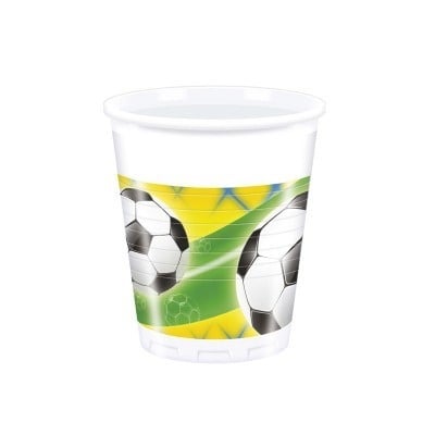 Парти чаши Футбол, жълто-зелени с топки, 8 броя