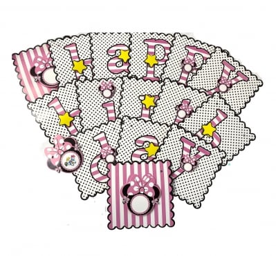 Банер за рожден ден на тема Мини Маус, розов