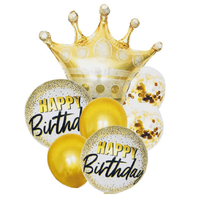 Комплект балони за рожден ден златна корона, 7 броя