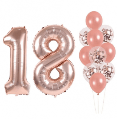 Комплект балони за 18-ти рожден ден, пепел от рози, розово злато 80 см
