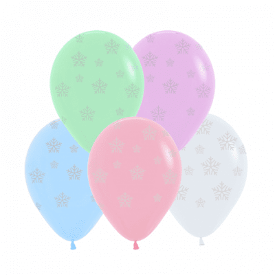 Балони с печат снежинки - 30см, 5 бр. микс