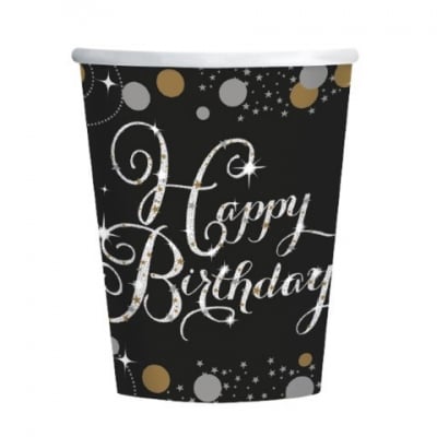 Парти чаши - рожден ден в черно и златно, 8 броя