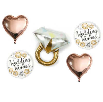 Комплект фолиеви балони Годежен пръстен Wedding Wishes, 5 броя
