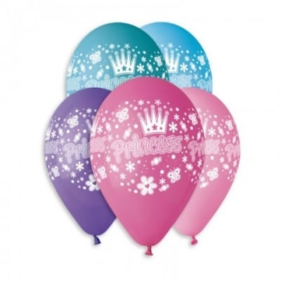 Разноцветни балони с печат Princess Принцеса, 5 броя