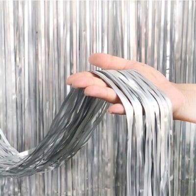 Бляскава завеса от ресни сребро сатен 100 х 200 см