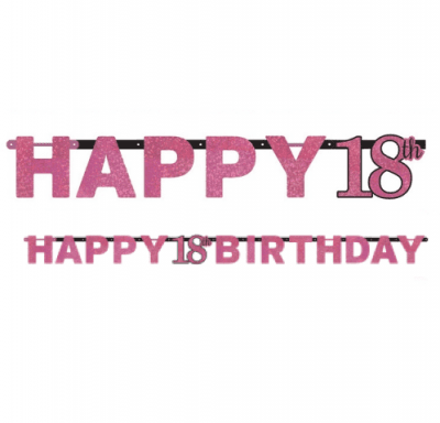 Голям банер за 18-и рожден ден в черно и розово