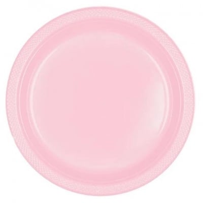 Големи розови чинии бебешко розово - пластмаса, 20 броя