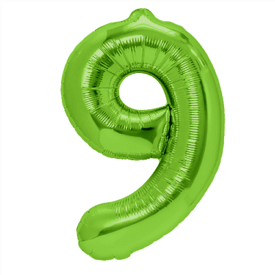 Зелен фолиев балон цифра 9, девятка, 100 см
