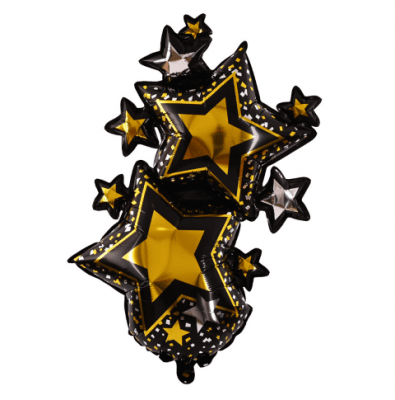 Балон черно-златни звезди, 92 см