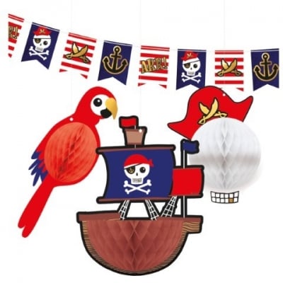 Комплект за декорация Пират Пиратско парти / Флагчета и 3 бр. тип пчелна пита