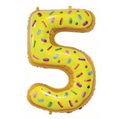 Фолиев балон цифра 5 бисквитка, за пети рожден ден