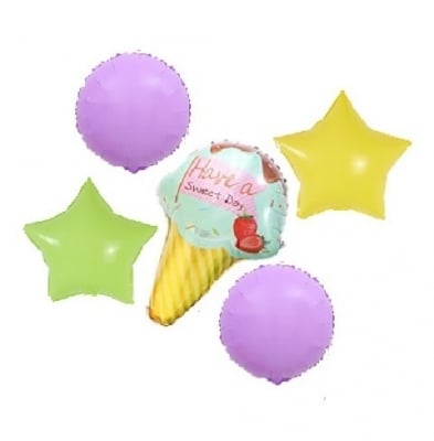 Комплект балони със сладолед, звезди в пастелни цветове, 5 броя