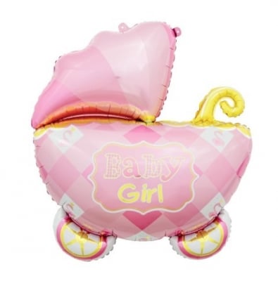 Фолиев балон за бебе момиче розова бебешка количка, 88 х 68 см