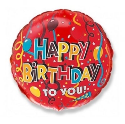 Балон за рожден ден кръг, червен Happy Birthday to you