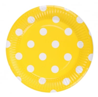 Картонени чинии жълти на бели точки, 10 броя