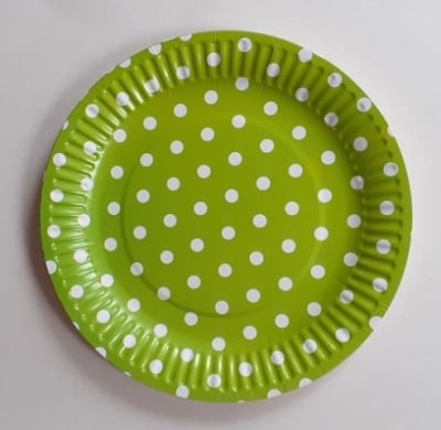Картонени чинии светлозелени на бели точки, 10 броя