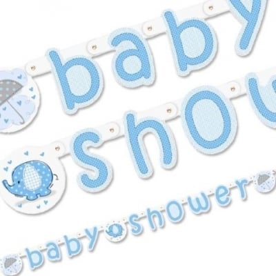 Банер Baby Shower слонче с чадър, за бебешко парти момче